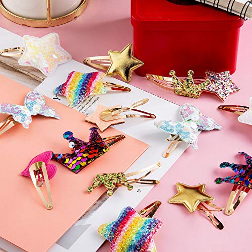 Jolintek Clips de Pelo para Niña Bebé, 16 Piezas Pinzas de Pelo Diseño de Estrellas del Arco Iris y Corazón Pelo Horquillas Lentejuelas Arco Barrettes Horquillas Pelo Accesorios Cabello para Niñas