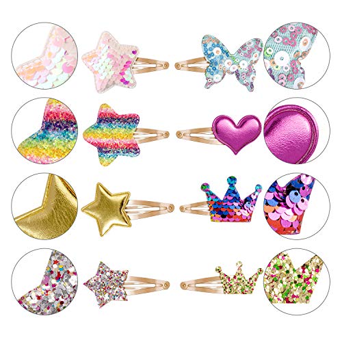 Jolintek Clips de Pelo para Niña Bebé, 16 Piezas Pinzas de Pelo Diseño de Estrellas del Arco Iris y Corazón Pelo Horquillas Lentejuelas Arco Barrettes Horquillas Pelo Accesorios Cabello para Niñas