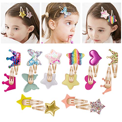Jolintek Clips de Pelo para Niña Bebé, 16 Piezas Pinzas de Pelo Diseño de Estrellas del Arco Iris y Corazón Pelo Horquillas Lentejuelas Arco Barrettes Horquillas Pelo Accesorios Cabello para Niñas