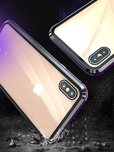 Jonwelsy Funda para iPhone XS MAX (6,5 Pulgada), 360 Grados Delantera y Trasera de Transparente Vidrio Templado Case Cover, Fuerte Tecnología de Adsorción Magnética Metal Bumper Cubierta