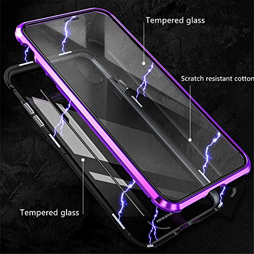 Jonwelsy Funda para iPhone XS MAX (6,5 Pulgada), 360 Grados Delantera y Trasera de Transparente Vidrio Templado Case Cover, Fuerte Tecnología de Adsorción Magnética Metal Bumper Cubierta