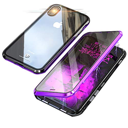 Jonwelsy Funda para iPhone XS MAX (6,5 Pulgada), 360 Grados Delantera y Trasera de Transparente Vidrio Templado Case Cover, Fuerte Tecnología de Adsorción Magnética Metal Bumper Cubierta