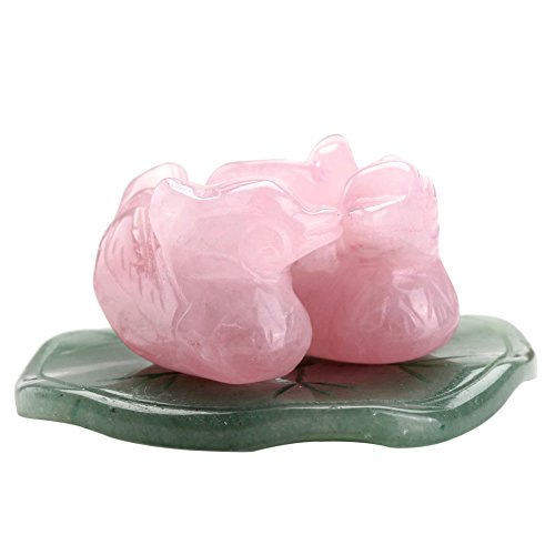 Jovivi - Figura decorativa de mandarina de cuarzo rosa con diseño de patos Feng Shui y pájaros en forma de hoja de loto para parejas, decoración del hogar, día de San Valentín, aniversario, regalo para parejas