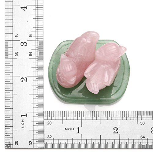 Jovivi - Figura decorativa de mandarina de cuarzo rosa con diseño de patos Feng Shui y pájaros en forma de hoja de loto para parejas, decoración del hogar, día de San Valentín, aniversario, regalo para parejas