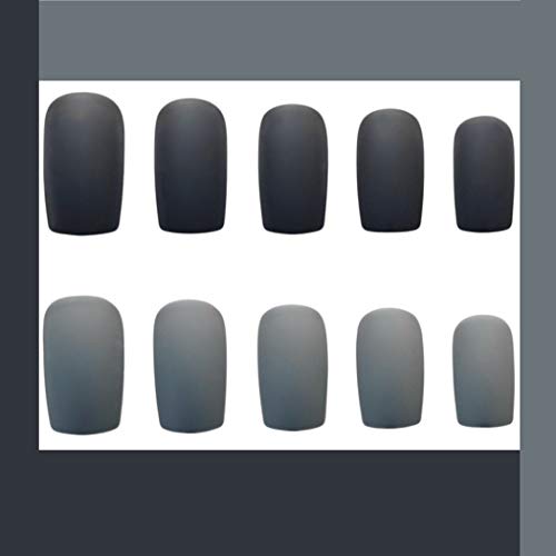 Jovono color sólido uñas postizas uñas postizas mate uñas cuadradas uñas artificiales de cubierta completa para mujeres y niñas (24 piezas) (azul + gris)