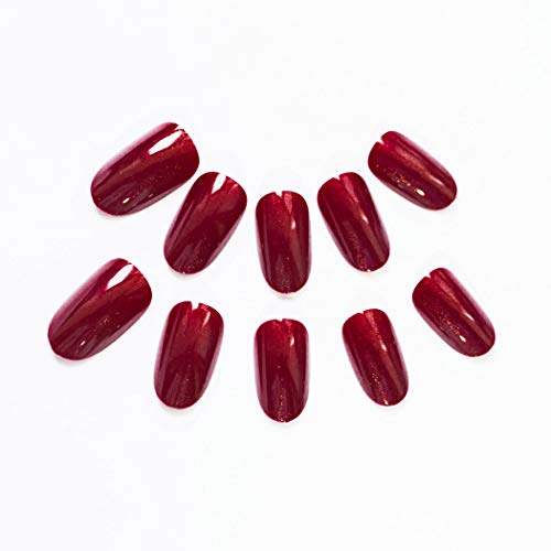 Jovono uñas postizas completas, 24 unidades, color rojo vino, cabeza redonda, elegante toque francés, uñas postizas, cobertura completa, uñas postizas artísticas de larga duración (sin pegamento)