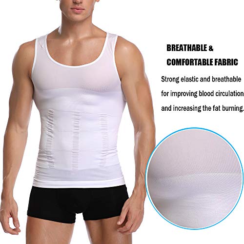 Joweechy - Camiseta de adelgazamiento para hombre, chaleco de compresión para control de barriga (blanco, XL)
