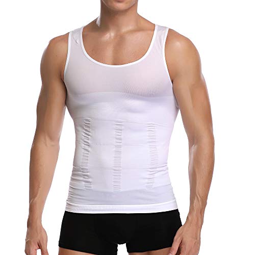 Joweechy - Camiseta de adelgazamiento para hombre, chaleco de compresión para control de barriga (blanco, XL)