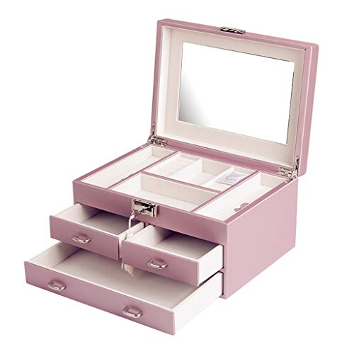 Joyero, Princess Cute European Box Korea Storage Con Cerradura Cajones De Cuero La Pu, Estuche Espejo, Viaje Portátil, Niña Anillos Regalo San Valentín, Pulseras, Aretes, Collares Decorative Trinket