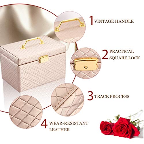 Joyero, Princess Cute European Box Korea Storage Con Cerradura Cajones De Cuero La Pu, Estuche Espejo, Viaje Portátil, Niña Anillos Regalo San Valentín, Pulseras, Aretes, Collares Decorative Trinket
