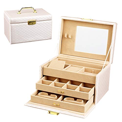 Joyero, Princess Cute European Box Korea Storage Con Cerradura Cajones De Cuero La Pu, Estuche Espejo, Viaje Portátil, Niña Anillos Regalo San Valentín, Pulseras, Aretes, Collares Decorative Trinket