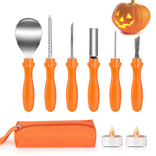 Joyjoz Calabazas Decoración, Herramientas de Talla de Calabaza, Pumpkin Carving Kit Acero Inoxidable Calabaza Talla Kit, Plantillas de Talla Decoración de Halloween