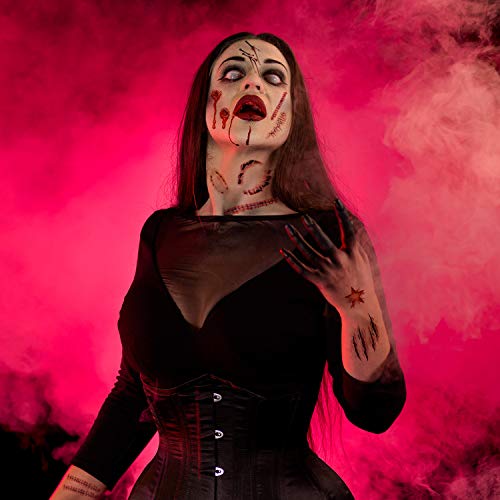 Joyjoz Tatuajes Temporales de Disfraz Halloween niña, niño, mujer, hombre, 24piezas Maquillaje Pegatinas de Cara Sangre Falsa para Decoraciones de Carnaval Fiesta de Cosplay
