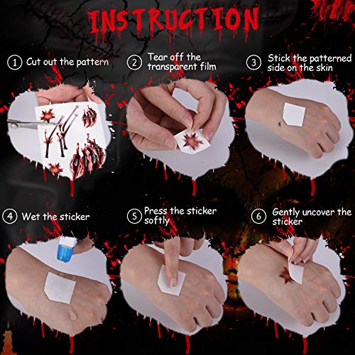Joyjoz Tatuajes Temporales de Disfraz Halloween niña, niño, mujer, hombre, 24piezas Maquillaje Pegatinas de Cara Sangre Falsa para Decoraciones de Carnaval Fiesta de Cosplay
