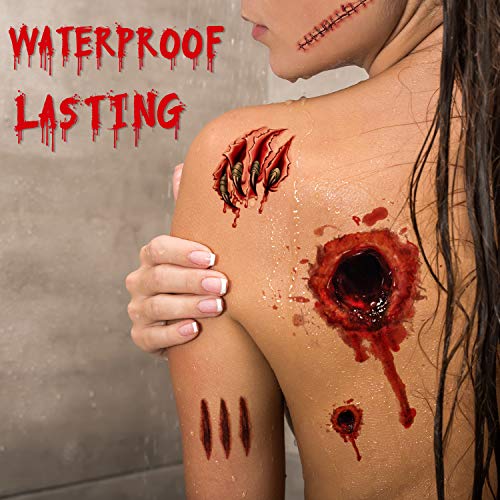 Joyjoz Tatuajes Temporales de Disfraz Halloween niña, niño, mujer, hombre, 24piezas Maquillaje Pegatinas de Cara Sangre Falsa para Decoraciones de Carnaval Fiesta de Cosplay