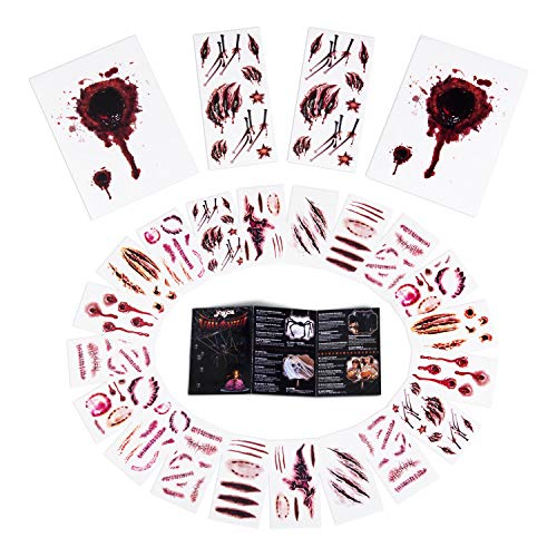 Joyjoz Tatuajes Temporales de Disfraz Halloween niña, niño, mujer, hombre, 24piezas Maquillaje Pegatinas de Cara Sangre Falsa para Decoraciones de Carnaval Fiesta de Cosplay