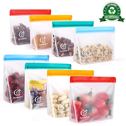 Joyoldelf Bolsas Silicona Reutilizables, 8PCS PEVA Bolsas de Silicona Reutilizables, Bolsas Verticales Con, Bolsas Herméticas para Congeladores, Ideal para Fruta Verduras Carne Sándwich y Líquida