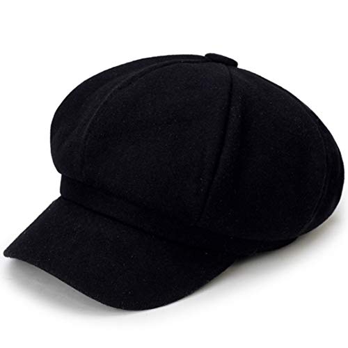 JOYOTER Sombrero Octogonal de Fieltro Vintage para Mujer Gorra Negra de Vendedor de periódicos de Invierno Sombrero de Ocio literario Snapback