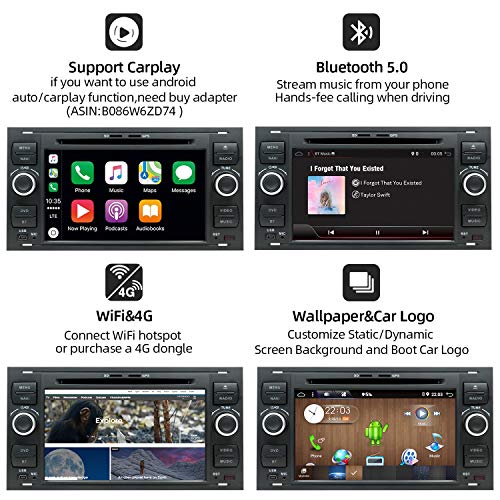 JOYX Android 10.0 - 2 Din Autoradio Compatible para Ford C-Max/Connect/Fiesta/Focus/Fusion/Galaxy/Kuga/S-Max/Transit/Mondeo Schwarz GPS Navegación | LIBRE Cámara trasera Canbus | 7 pulgadas 2G+32G |