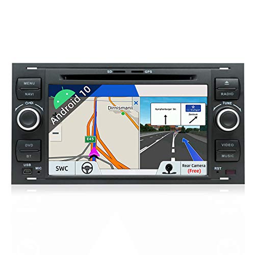 JOYX Android 10.0 - 2 Din Autoradio Compatible para Ford C-Max/Connect/Fiesta/Focus/Fusion/Galaxy/Kuga/S-Max/Transit/Mondeo Schwarz GPS Navegación | LIBRE Cámara trasera Canbus | 7 pulgadas 2G+32G |