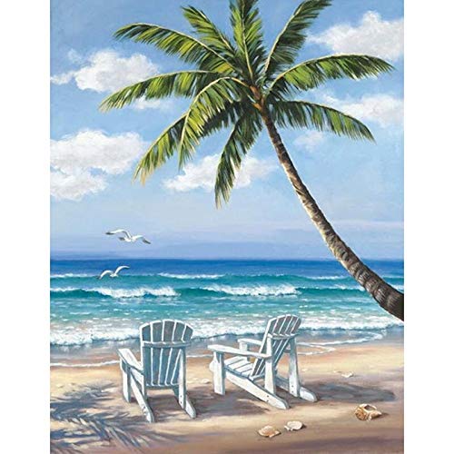 JRGGPO Kit de Pintura de Diamante 5D DIY Playa y árbol de Coco Paisaje Bordado Punto de Cruz Rhinestone Mosaico Pintura 40x50cm