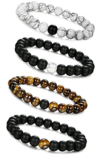 Jstyle Joyería Pulsera Hombres Mujeres Parejas Elástico Negro 8mm Pulsera