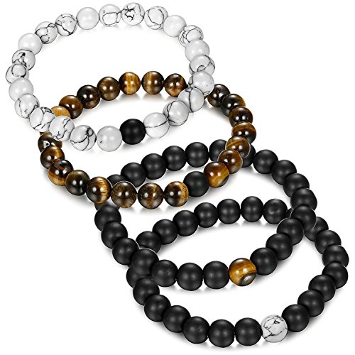 Jstyle Joyería Pulsera Hombres Mujeres Parejas Elástico Negro 8mm Pulsera