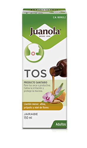 JUANOLA Jarabe Tos Adultos - Producto sanitario con llantén menor, altea, própolis y miel de flores - Tos seca o productiva - 150 ml