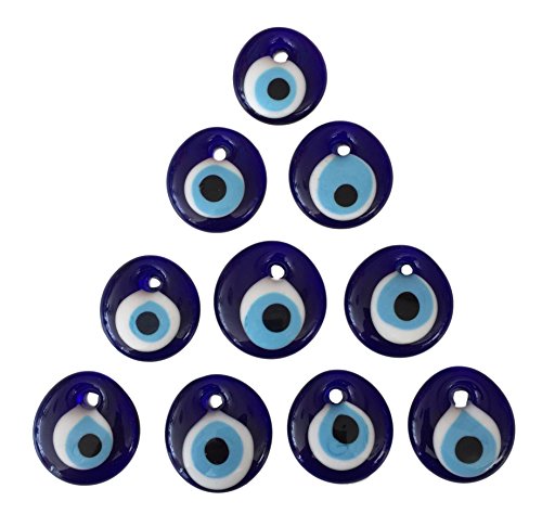 Juego de 10 colgantes de pared de estilo turco nazar con agujero para el mal de ojo, color azul