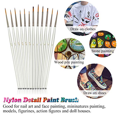 Juego de 12 pinceles de pintura con detalle de artista, pinceles de pintura en miniatura para acrílico, acuarela, manualidades, uñas, roca y pintura facial