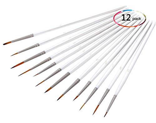 Juego de 12 pinceles de pintura con detalle de artista, pinceles de pintura en miniatura para acrílico, acuarela, manualidades, uñas, roca y pintura facial