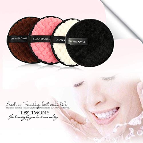 Juego de 4 almohadillas para quitar maquillaje, reutilizables, redondas, suaves, toallas de limpieza facial, lavables a doble cara, paño de microfibra multifunción.