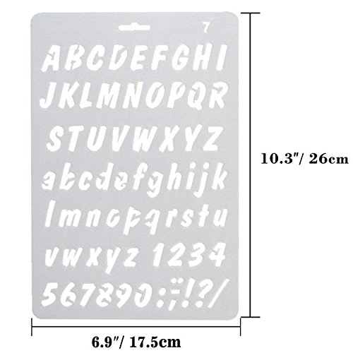Juego de 4 plantillas de dibujo de alfabeto con varios estilos de plástico, números y letras, para manualidades, diario, álbumes de fotos, álbumes de recortes, agendas, proyectos de arte