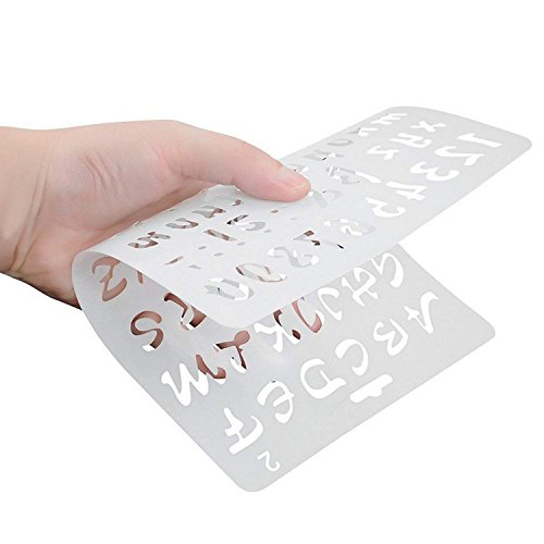 Juego de 4 plantillas de dibujo de alfabeto con varios estilos de plástico, números y letras, para manualidades, diario, álbumes de fotos, álbumes de recortes, agendas, proyectos de arte