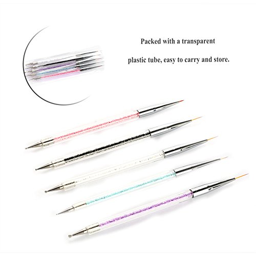 Juego de 5 herramientas de doble punta efecto mármol, con purpurina y purpurina, para reconstrucción de uñas, pintura artística en miniatura, modelo de aceites acuarelas y Dotting