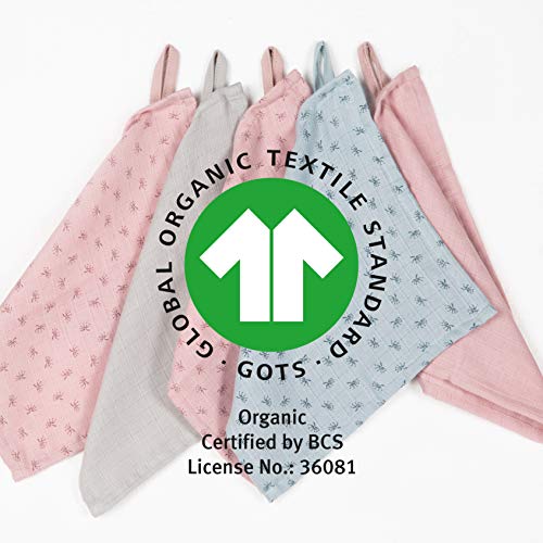 Juego de 5 manoplas de baño orgánicas 'Lil Planet' de Roba, color azul claro, muselina, algodón orgánico, GOTS, 25 x 25 cm