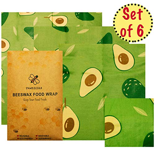 Juego de 6 envoltorios de Cera de Abeja | Envoltura Sandwich | Ecológico, Orgánico, Biodegradable, Lavable, Reutilizable | Bocadillo Grande