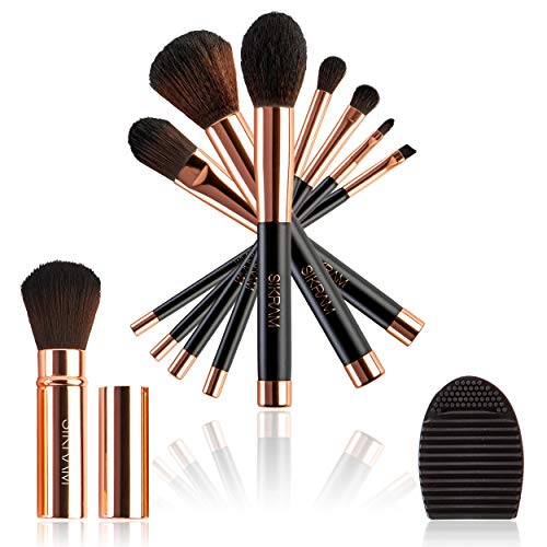 Juego de 8 pinceles de maquillaje color oro rosado fibras suaves Vegan kit de maquillaje de alta calidad, regalo elegante estuche para pinceles de viaje para limpiar pinceles profesional
