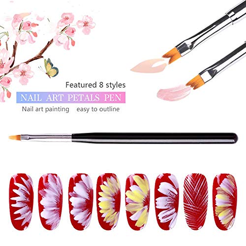 Juego de 8 pinceles para decoración 3D de uñas, pinceles de pintura acrílica, degradada, para manualidades, diseño de pétalos de flor, herramienta de manicura francesa para niñas