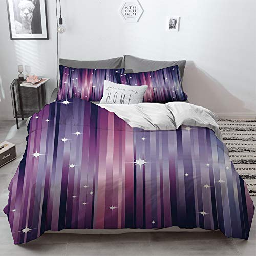 Juego de cama, microfibra,Berenjena, telón de fondo de vigas coloridas abstractas con estrellas blancas espacio inspirado líneas púrp,1 juego de funda nórdica 240 x 2602 fundas de almohada 50x80cm