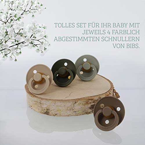 Juego de chupetes de Hej Jojo Bibs "NaturLiebe", tamaño 1 para 0-6 meses, incluye caja para chupete, 4 chupetes en bonitos tonos de tierra, caucho natural