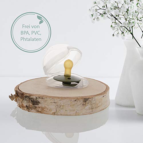 Juego de chupetes de Hej Jojo Bibs "NaturLiebe", tamaño 1 para 0-6 meses, incluye caja para chupete, 4 chupetes en bonitos tonos de tierra, caucho natural