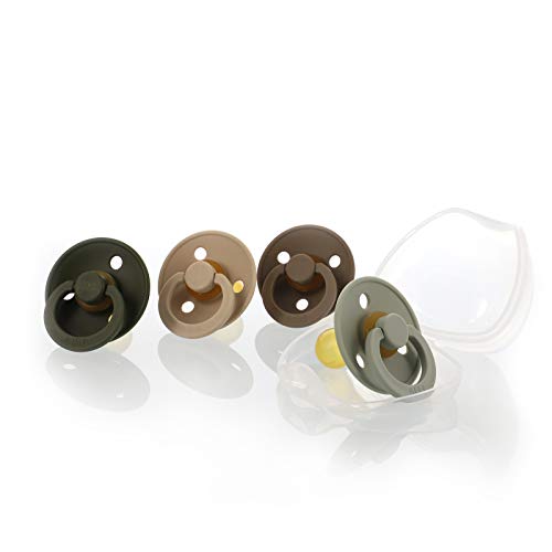 Juego de chupetes de Hej Jojo Bibs "NaturLiebe", tamaño 1 para 0-6 meses, incluye caja para chupete, 4 chupetes en bonitos tonos de tierra, caucho natural