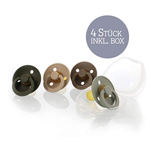 Juego de chupetes de Hej Jojo Bibs "NaturLiebe", tamaño 1 para 0-6 meses, incluye caja para chupete, 4 chupetes en bonitos tonos de tierra, caucho natural