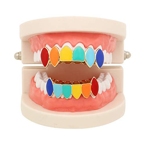 Juego De Fundas De Dientes Chapadas En Oro De Superior E Inferior Baño De Oro Tipo Arcoiris Superior De La Boca Parrillas Halloween Accesorios Colmillos para Cosplay De Vampiro