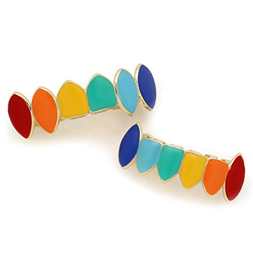 Juego De Fundas De Dientes Chapadas En Oro De Superior E Inferior Baño De Oro Tipo Arcoiris Superior De La Boca Parrillas Halloween Accesorios Colmillos para Cosplay De Vampiro