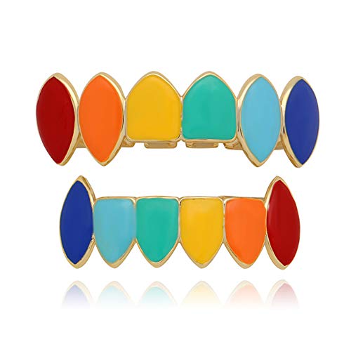 Juego De Fundas De Dientes Chapadas En Oro De Superior E Inferior Baño De Oro Tipo Arcoiris Superior De La Boca Parrillas Halloween Accesorios Colmillos para Cosplay De Vampiro