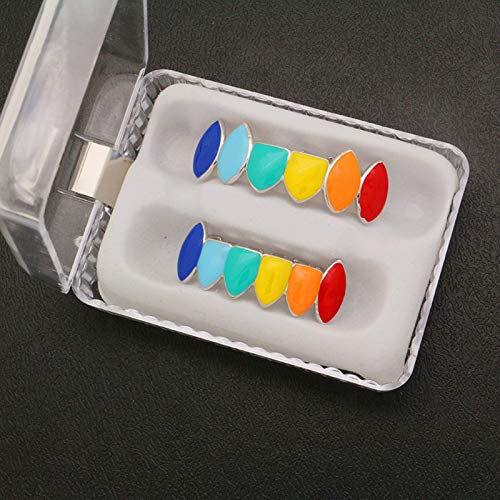 Juego De Fundas De Dientes Chapadas En Oro De Superior E Inferior Baño De Oro Tipo Arcoiris Superior De La Boca Parrillas Halloween Accesorios Colmillos para Cosplay De Vampiro