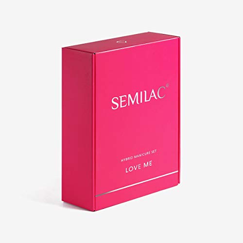 Juego de herramientas híbridas de SEMILAC con LED Love Me de 48 / 24 W, set de iniciación – 5 esmaltes de uñas de color Top y Base limpiador de uñas Acetone Striper