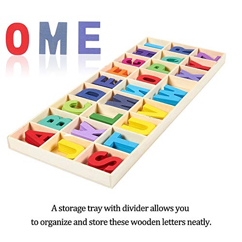 Juego de letras y números de madera de 216 pcs - Letras mayúsculas de madera con bandeja de almacenamiento - Letras de madera de alfabeto para manualidades con números de madera natural suave